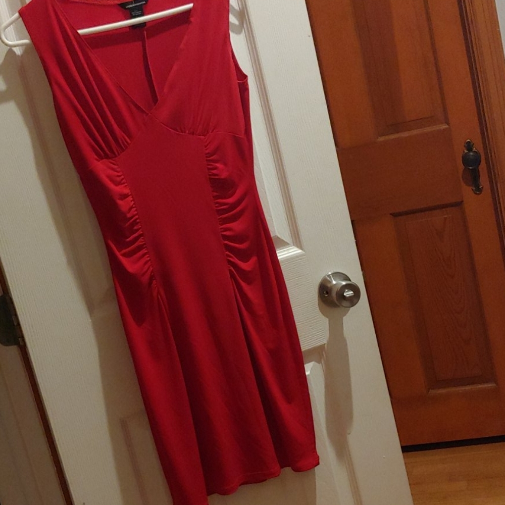 Red v-neck dress